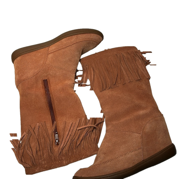 SKETCHERS Shoes - SKETCHERS SKCH+3 suede leather fringe western cowgirl boho hidden wedge boots